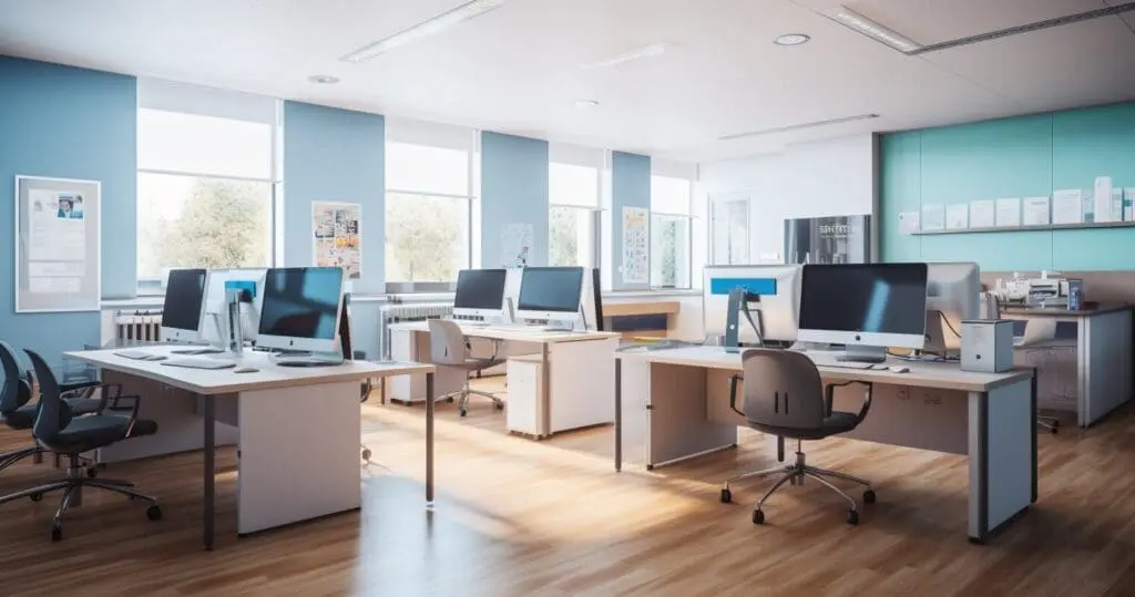 An computer room inside of a healthcare facility using our IT Support for Healthcare