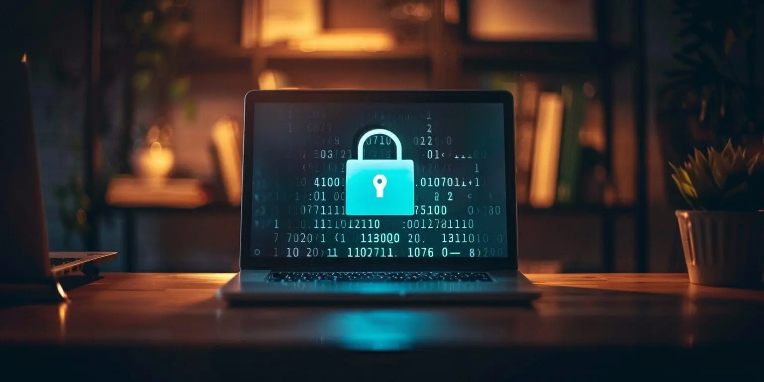 a laptop on a desk with a password policy on it
