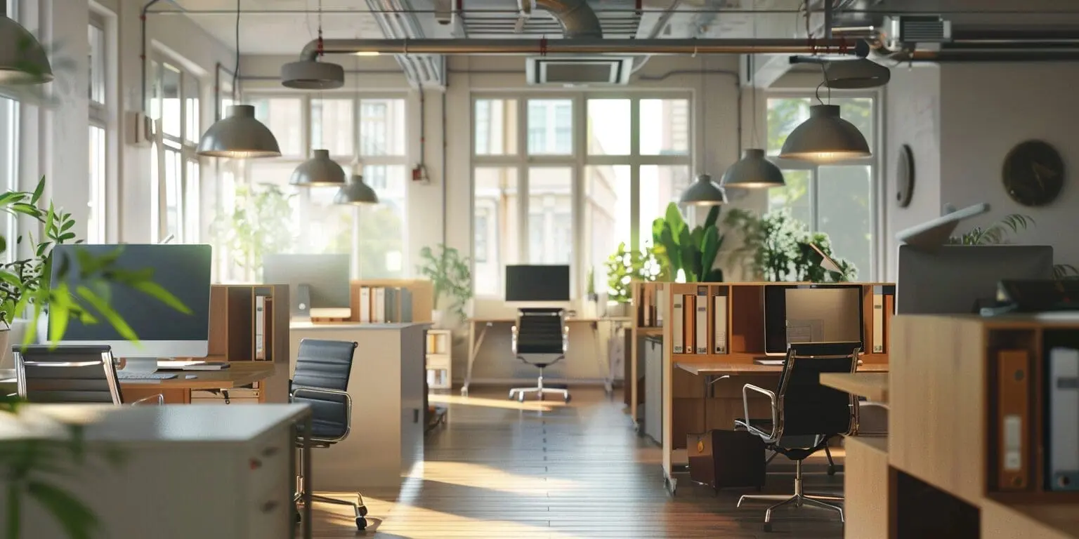 a picture of an office of a medium sized IT office in the UK