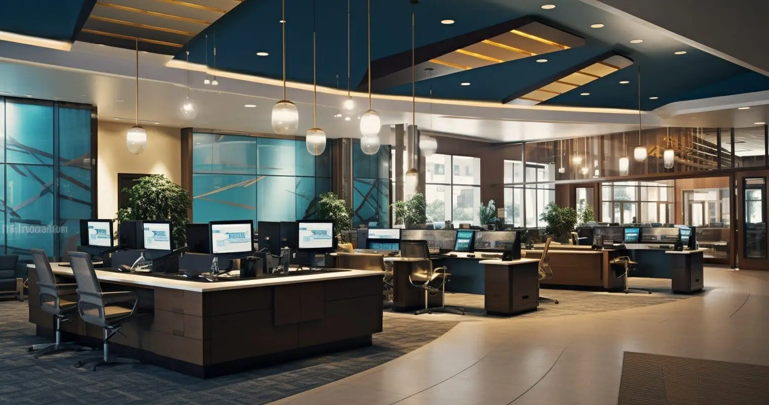 financial services reception with computers in the south west of england
