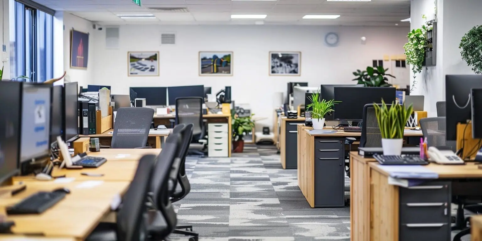 the inside of a medium sized IT company office in the UK