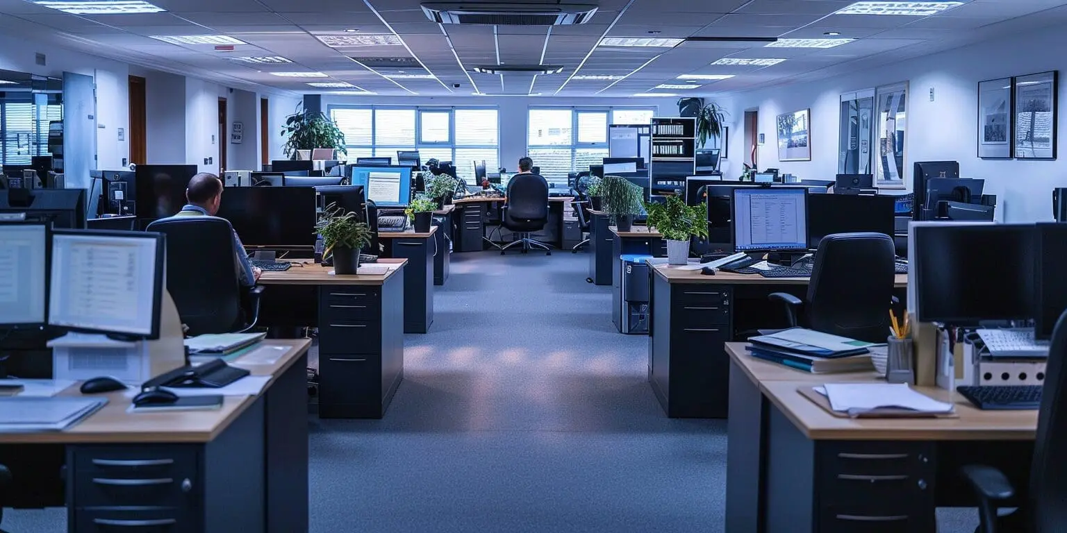 the inside of a medium sized cyber security company office in the uk